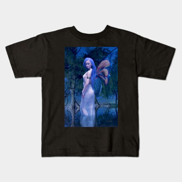 Cute fairy standing in pond Kids T-Shirt by Fantasyart123